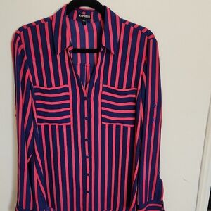 Express Vibrant Pink and Navy Striped Shirt